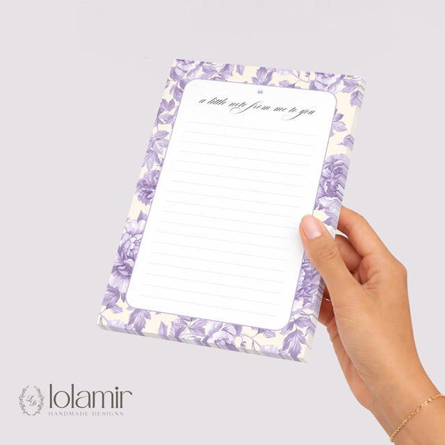 Floral Notepad | Lilac Flowers, Yellow Background, Lined Stationery Pad (5x7)