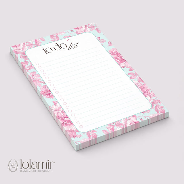 Floral To Do List Notepad | Pink Peony Checklist Pad (5x7 Inches)