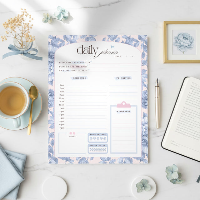 Light Marigolds | Daily Planner Notepad | Blue