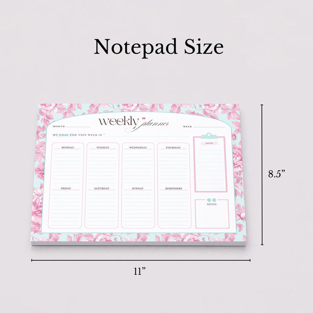 Floral Weekly Planner Notepad | Pink Teal Undated Tear-Off Schedule (8.5" x 11")