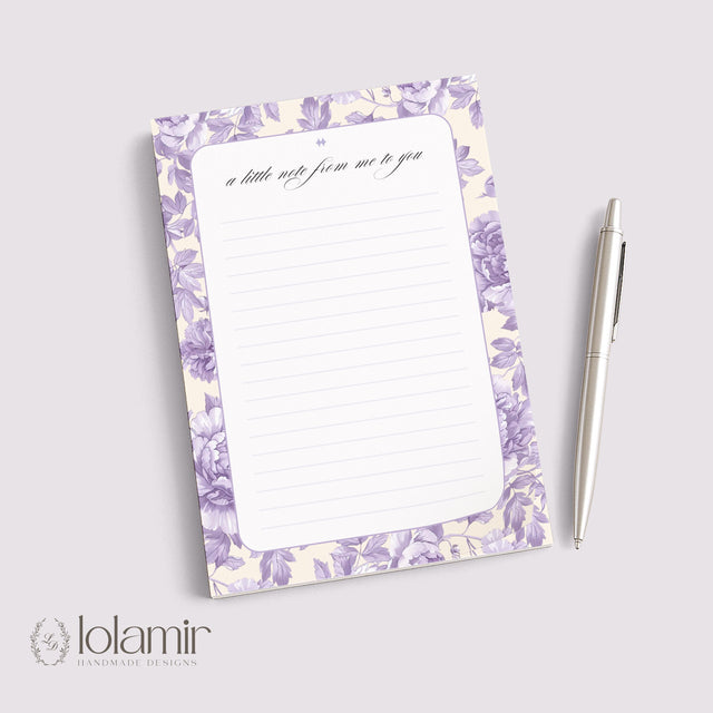 Floral Notepad | Lilac Flowers, Yellow Background, Lined Stationery Pad (5x7)