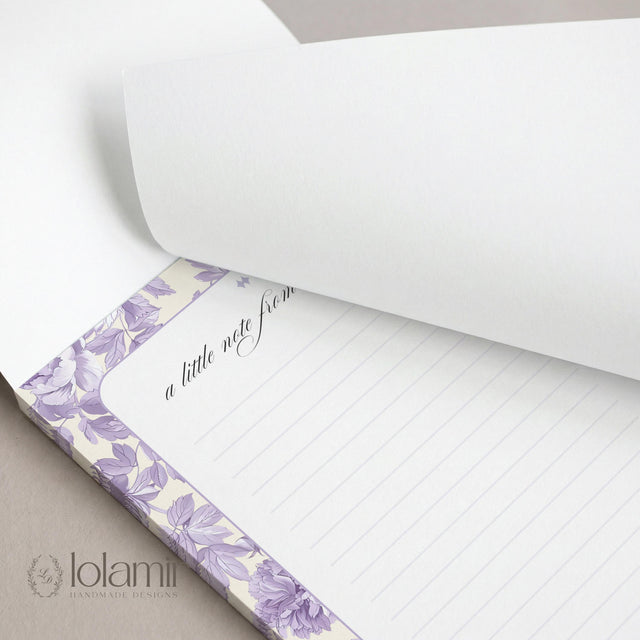 Floral Notepad | Lilac Flowers, Yellow Background, Lined Stationery Pad (5x7)