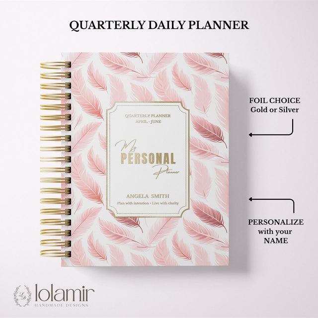 Wispy Feathers Quarterly Planner | Weekly Spiral Planner | Pink