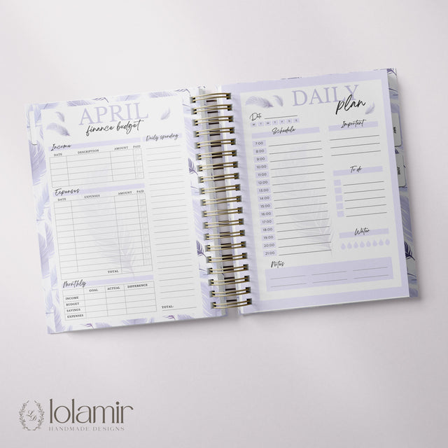 Wispy Feathers Quarterly | Weekly Spiral Planner | Lilac