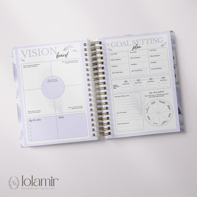 Wispy Feathers Quarterly | Weekly Spiral Planner | Lilac