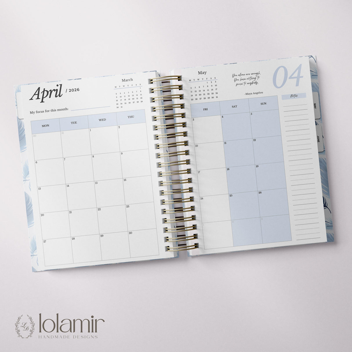 Quarterly - Wispy Feathers - Daily Spiral Planner - Blue - view 4