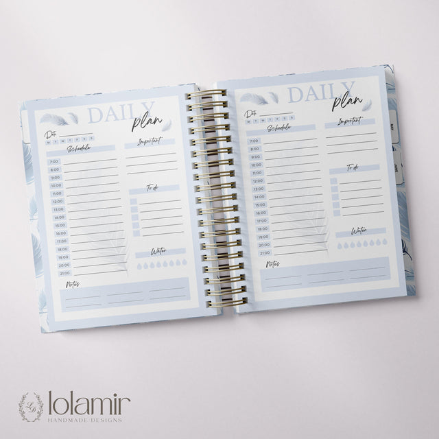 Wispy Feathers Quarterly | Weekly Spiral Planner | Blue