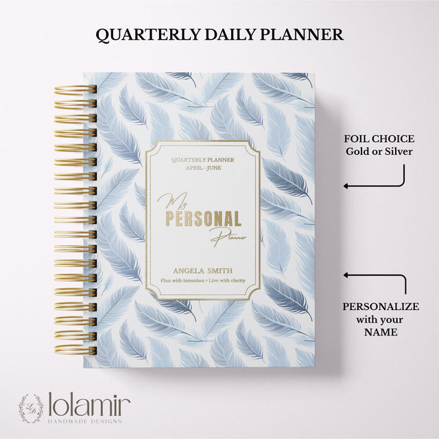 Wispy Feathers Quarterly | Weekly Spiral Planner | Blue