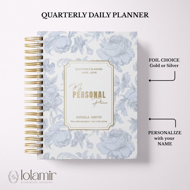 Dreamy Peonies | Daily Spiral Planner | Custom Start Month |Blue