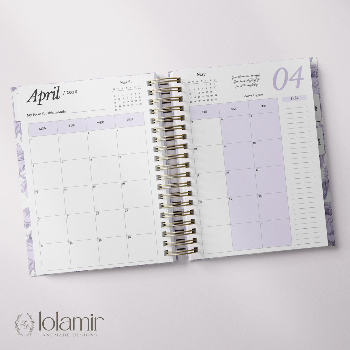 DAILY - Dreamy Peonies - Spiral Planner - Custom Start Month - Lilac - view 3