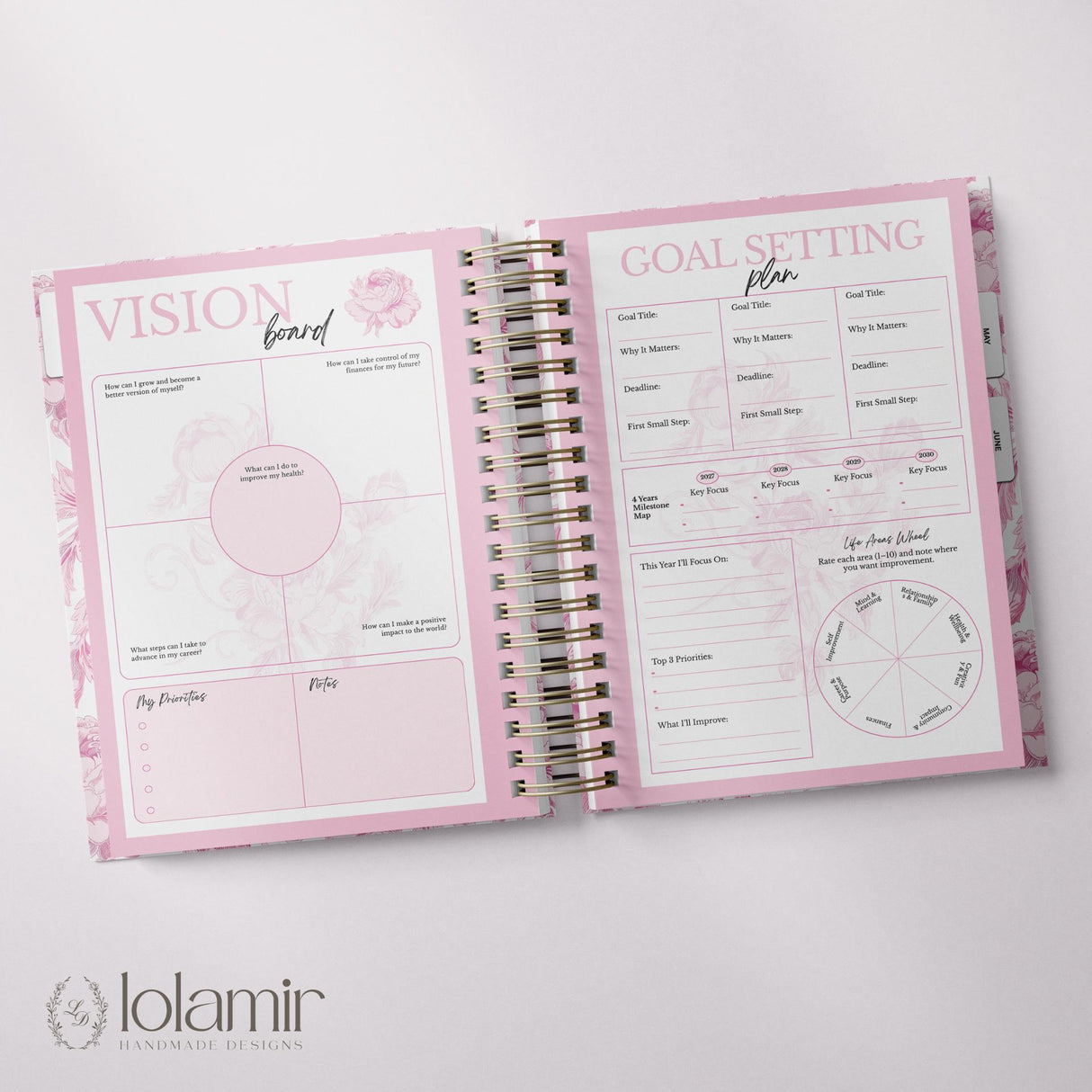 Quarterly - Dreamy Peonies - Daily Spiral Planner - Pink - view 5