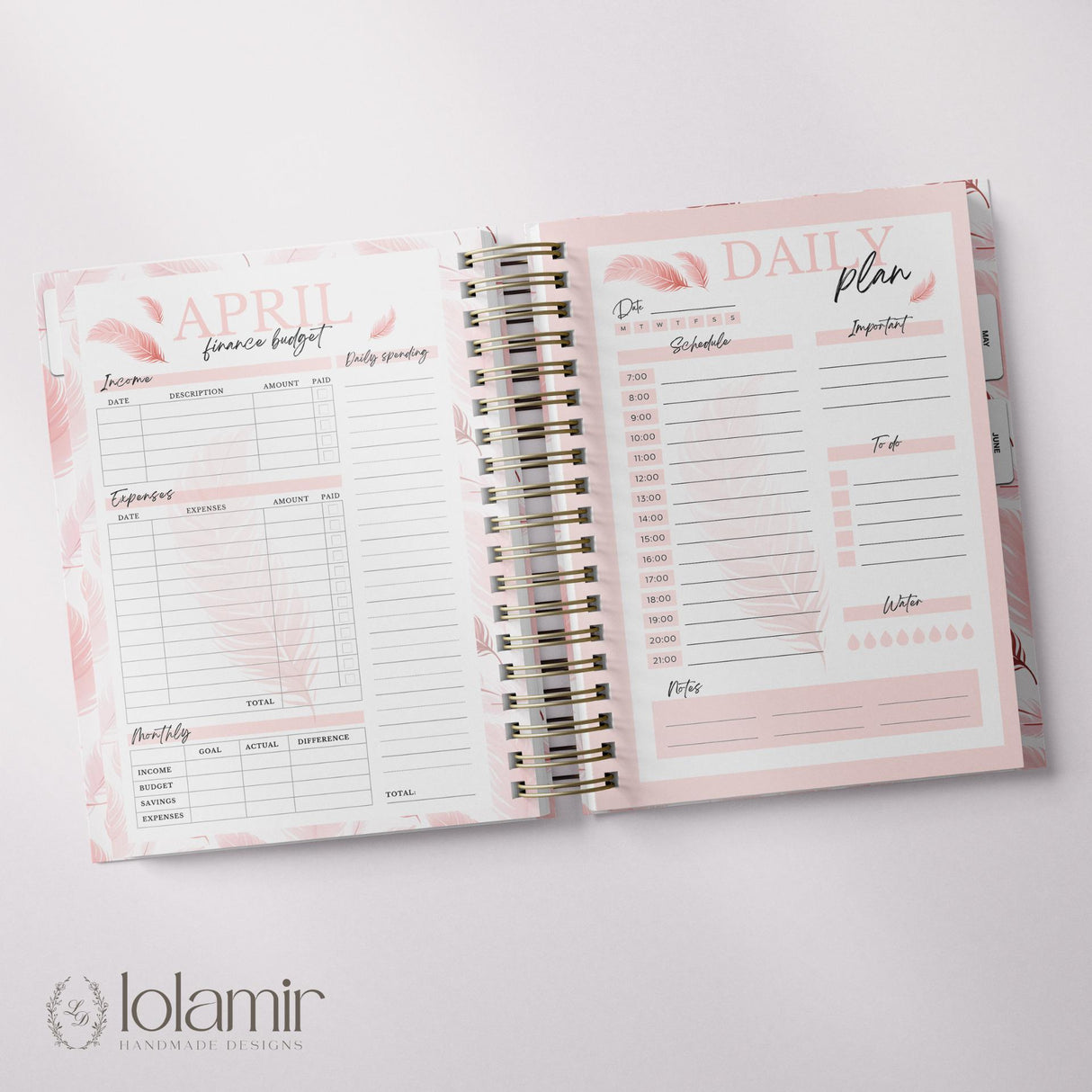 Quarterly - Wispy Feathers - Daily Spiral Planner - Peach - view 5