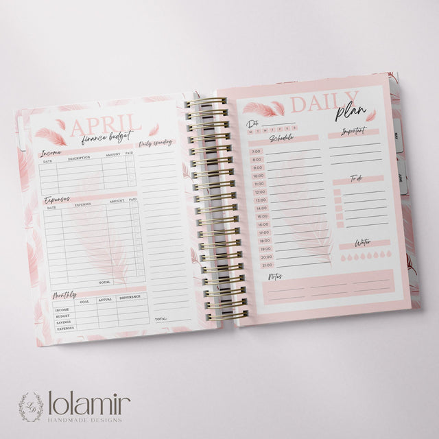 Wispy Feathers Quarterly Planner | Weekly Spiral Planner | Pink