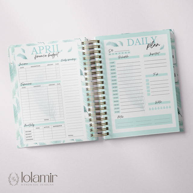 Wispy Feathers Quarterly | Weekly Spiral Planner | Teal
