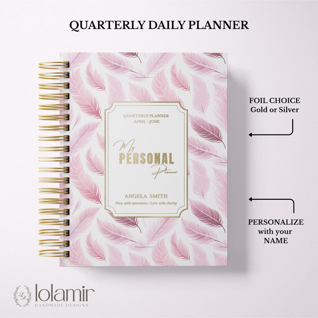 Wispy Feathers Quarterly | Weekly Spiral Planner | Peach