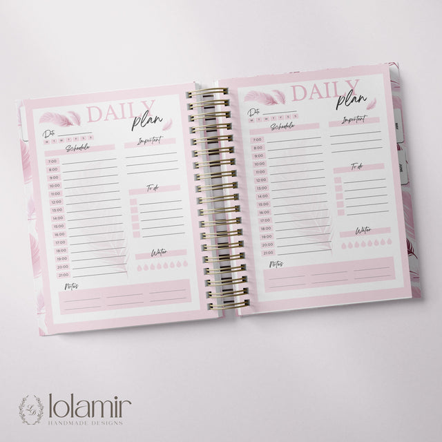 Wispy Feathers Quarterly | Weekly Spiral Planner | Peach