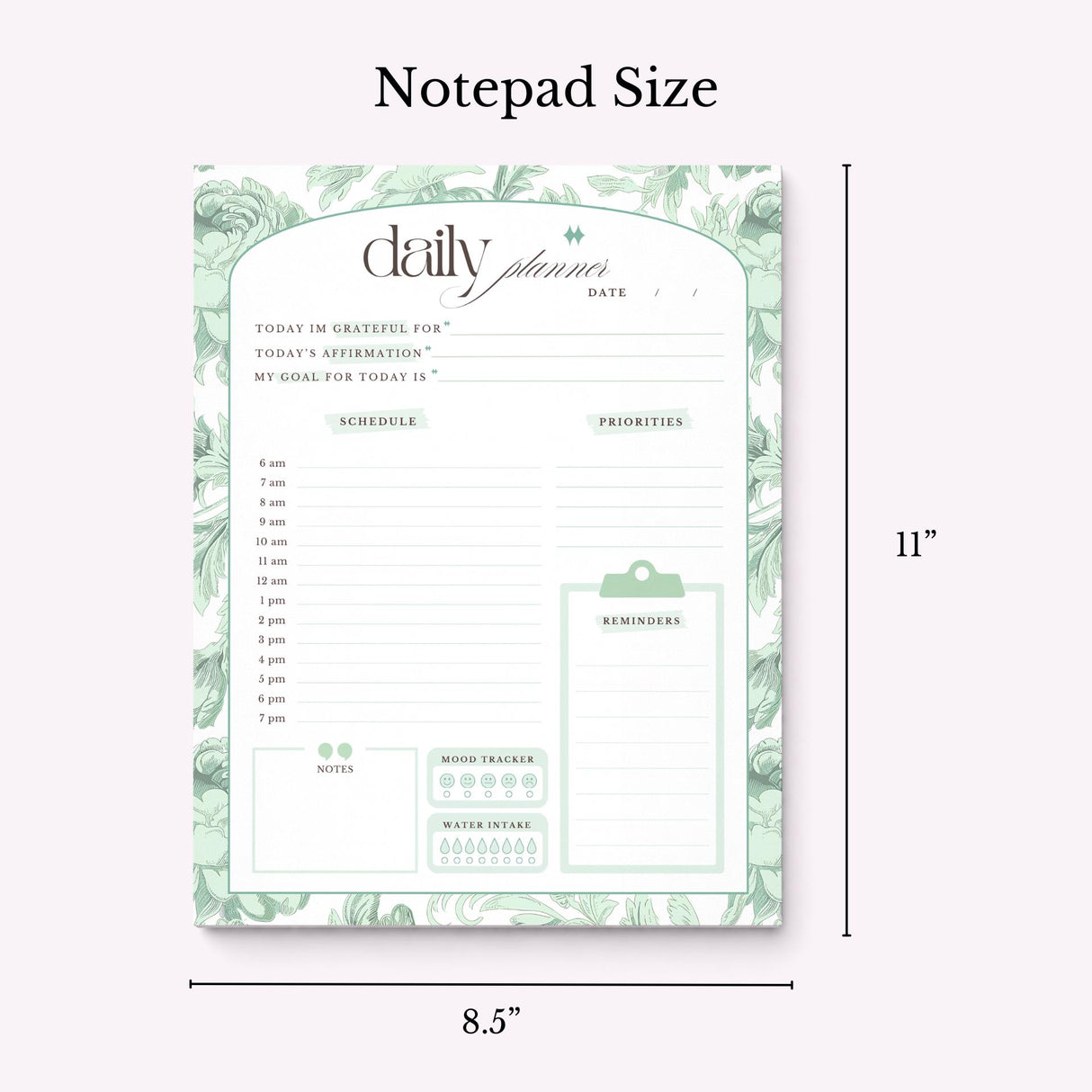 Daily Planner Notepad - Dreamy Peonies - Green - view 4