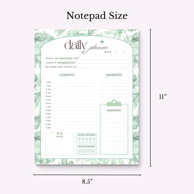Daily Planner Notepad Green Lilies | Tear Off Undated Letter Size | Gift