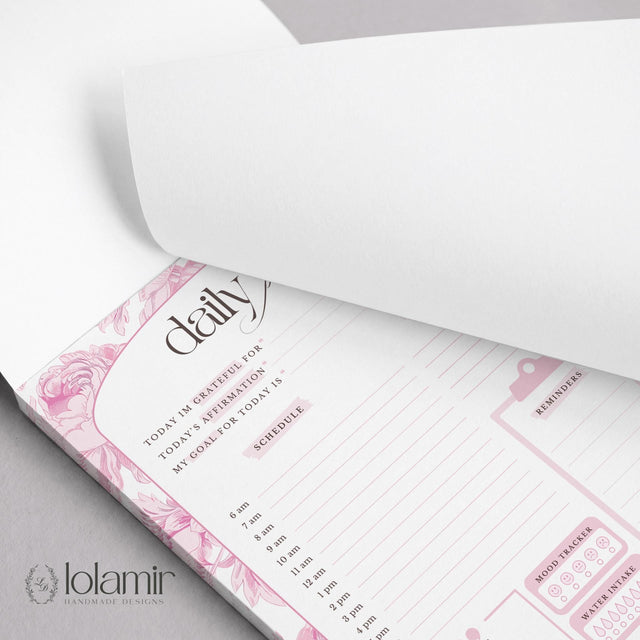 Daily Planner Notepad Pink Lilies | Tear Off Undated Letter Size | Gift