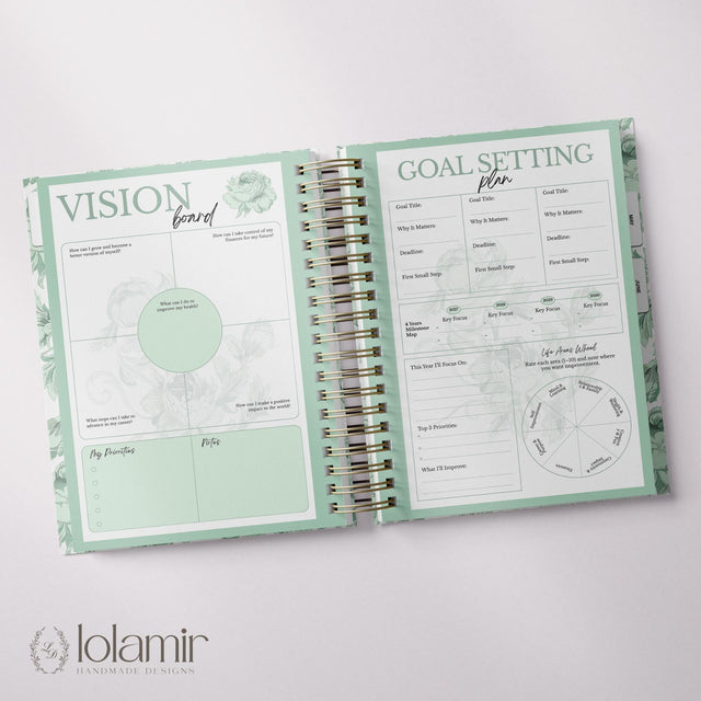 Dreamy Peonies | Daily Spiral Planner | Custom Start Month |Green