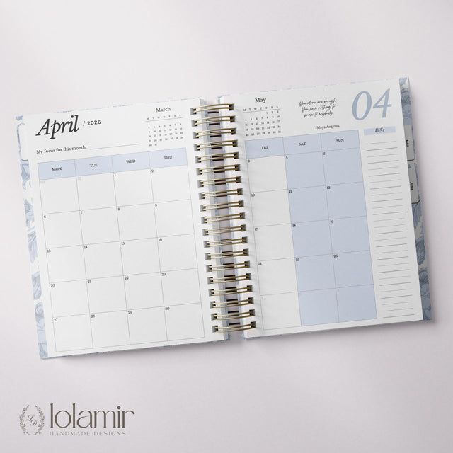 Dreamy Peonies | Daily Spiral Planner | Custom Start Month |Blue