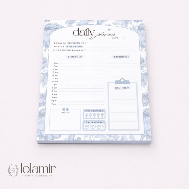 Daily Planner Notepad Blue Lilies | Tear Off Undated Letter Size | Gift