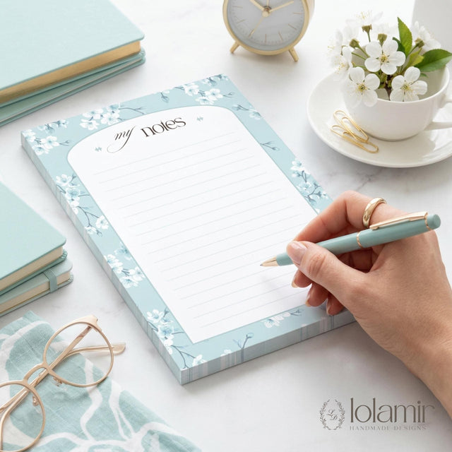 5x7 “My Notes” Notepad | 5 Cherry Blossom Color Choices | Luxury Desk Stationery Pad | Gift for Her