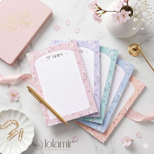 5x7 “My Notes” Notepad | 5 Cherry Blossom Color Choices | Luxury Desk Stationery Pad | Gift for Her