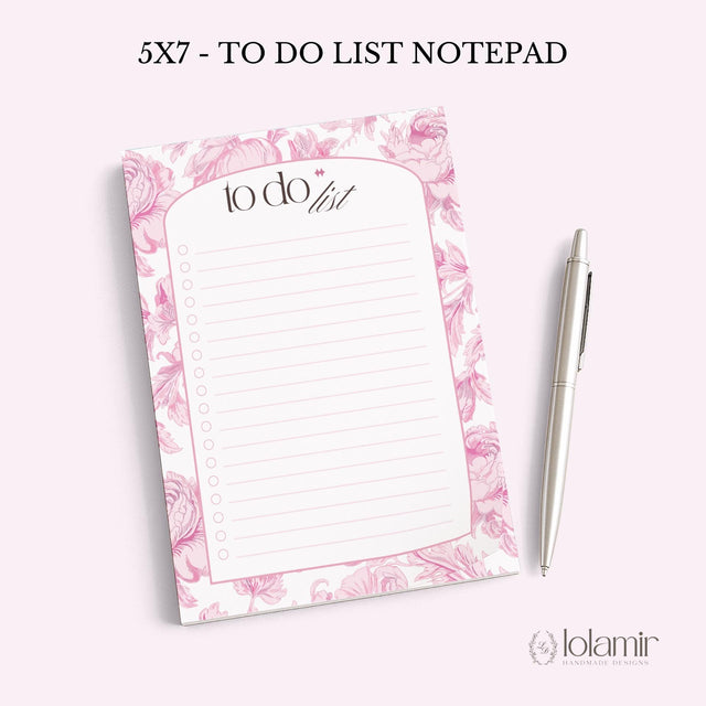 To Do List Floral Notepad 5x7 | Aesthetic Desk Notepad | Daily Task Pad | Cute Stationery Gift for Her | Pink Purple Blue Green Notepad