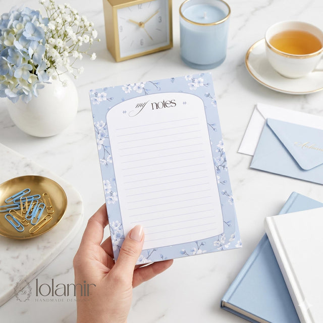 5x7 “My Notes” Notepad | 5 Cherry Blossom Color Choices | Luxury Desk Stationery Pad | Gift for Her
