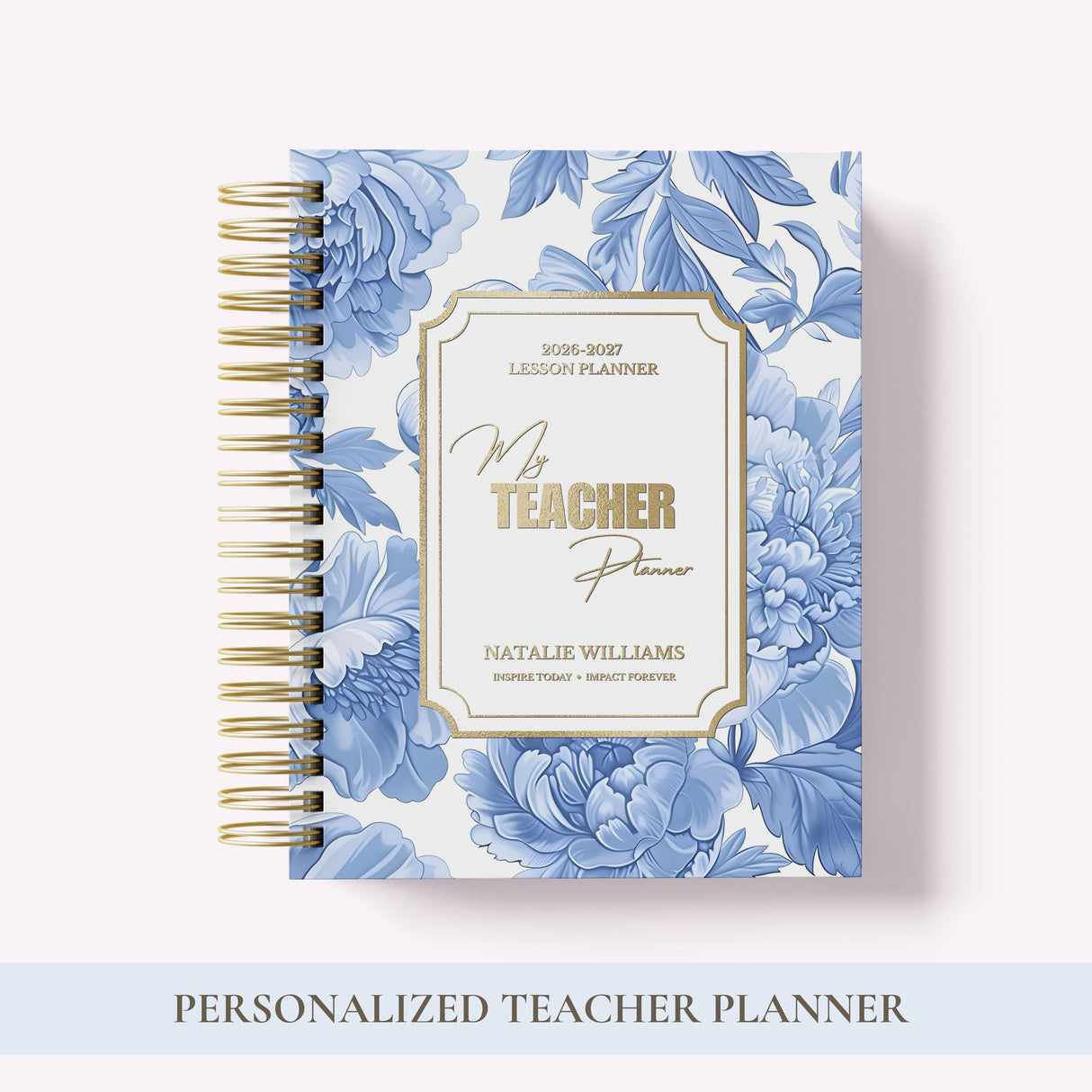 Teacher Planner 2026-2027, High School Lesson Plan, Spiral Hardcover, Academic Year, Teacher Gift Back to School, Blue Floral