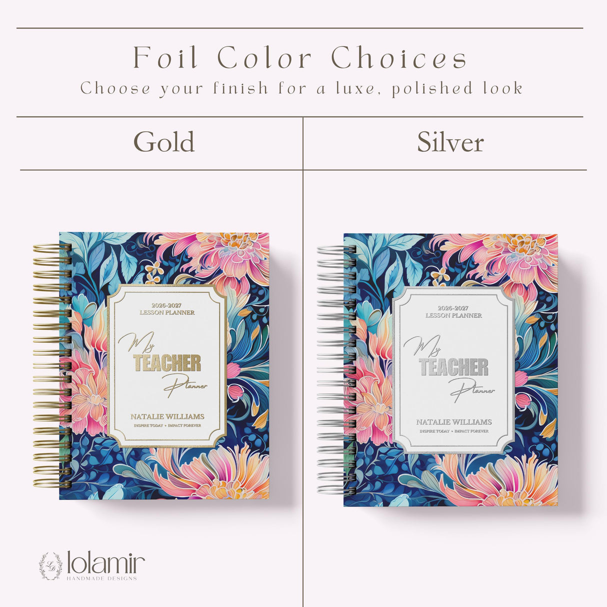 My Teacher Planner gold vs silver foil color comparison