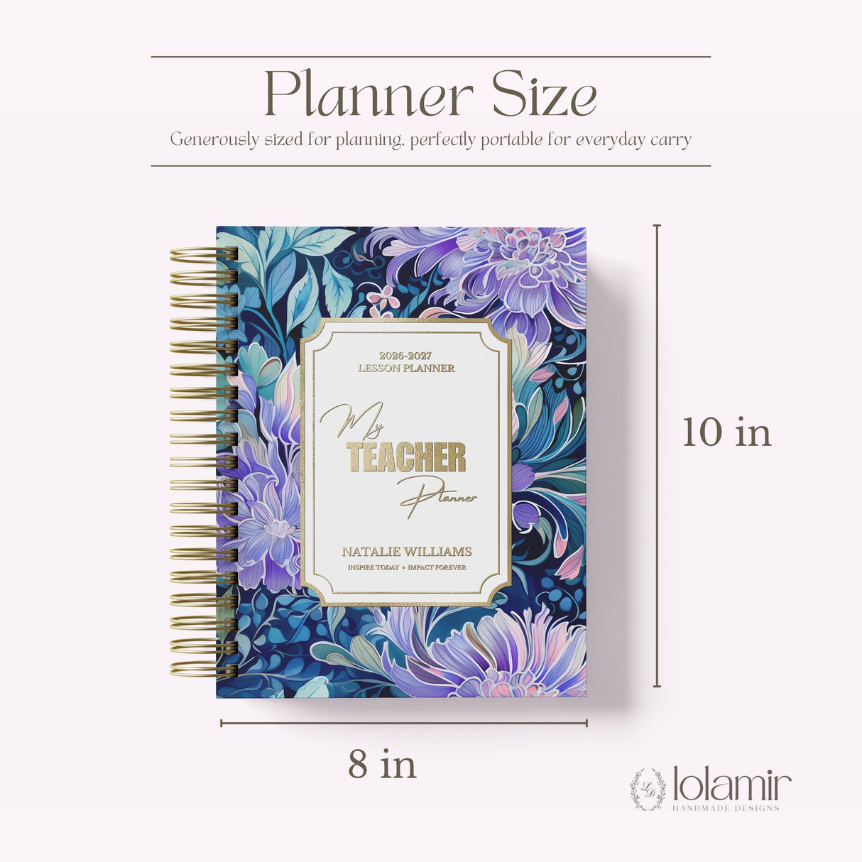 My Teacher Planner size dimensions, 8 x 10 inches