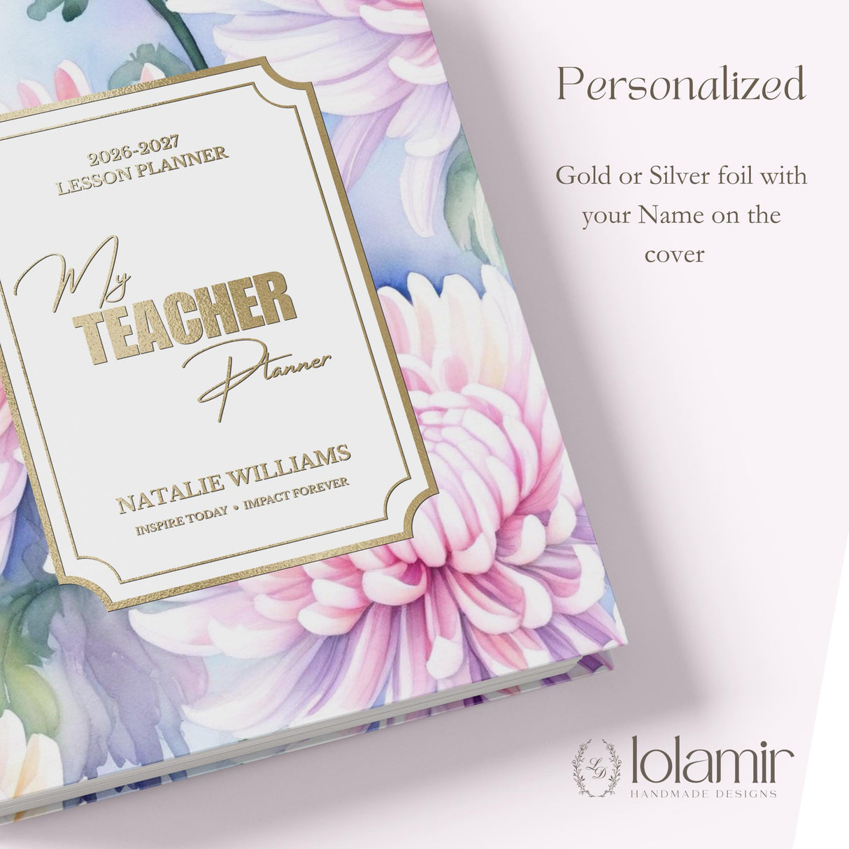 Teacher Planner 2026-2027, Monthly & Weekly Academic Year Lesson Plan Book - Serene Blooms Floral Hardcover, Back to School Teacher Gift