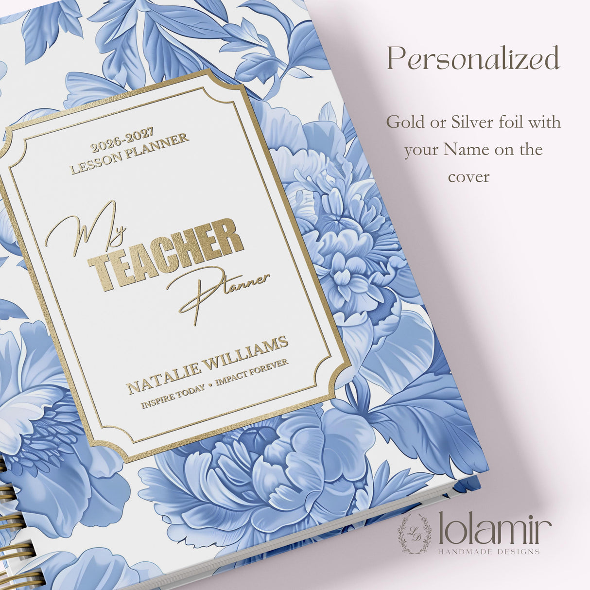 Teacher Planner 2026-2027, High School Lesson Plan, Spiral Hardcover, Academic Year, Teacher Gift Back to School, Blue Floral - view 2