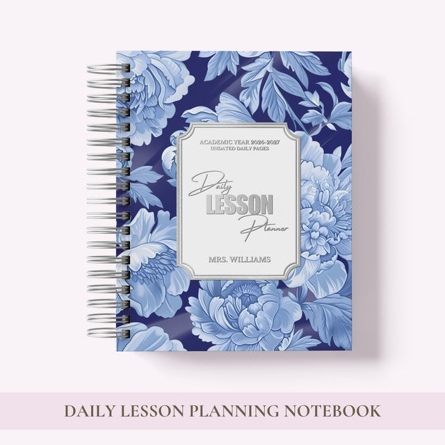 Teacher Daily Lesson Planner | Wire Bound Academic Planner Companion | Personalized Undated Daily | Back to School Teacher Gift, Floral