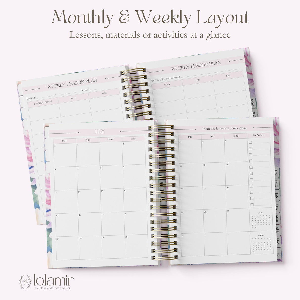 Teacher Planner 2026-2027, Monthly & Weekly Academic Year Lesson Plan Book - Serene Blooms Floral Hardcover, Back to School Teacher Gift