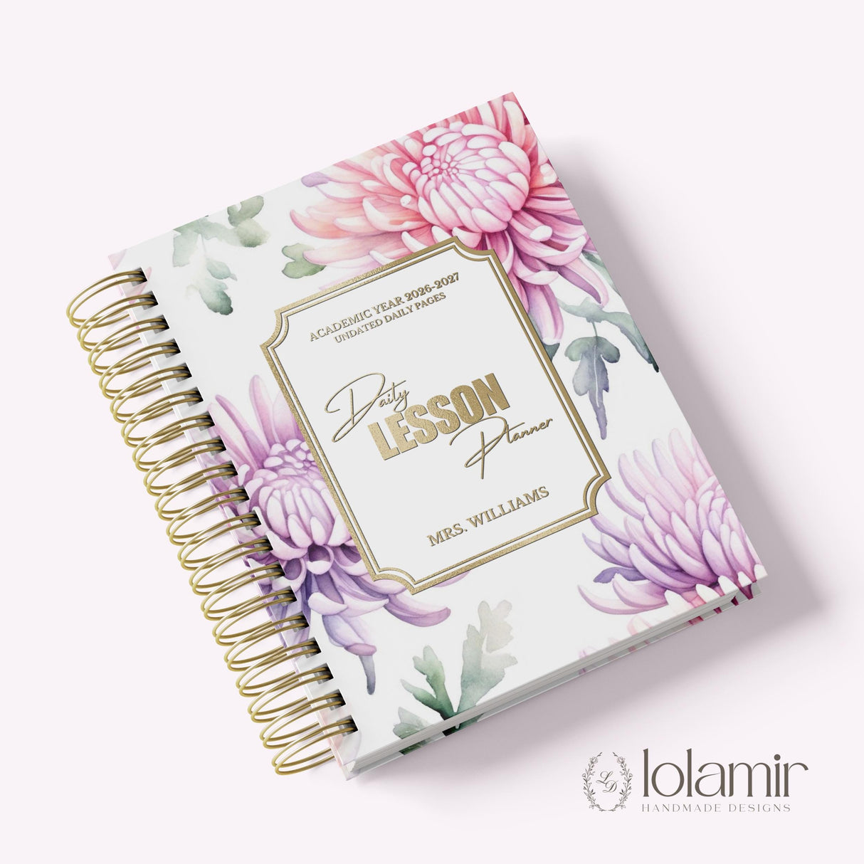 Teacher Daily Lesson Planner, Academic Year 2026-2027 - Personalized Serene Blooms Spiral Hardcover Cover, Back to School Teacher Gift
