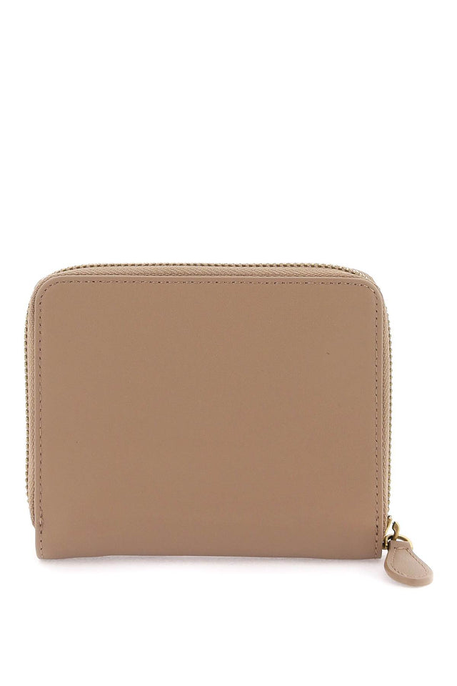 Leather Zip-Around Wallet in Beige