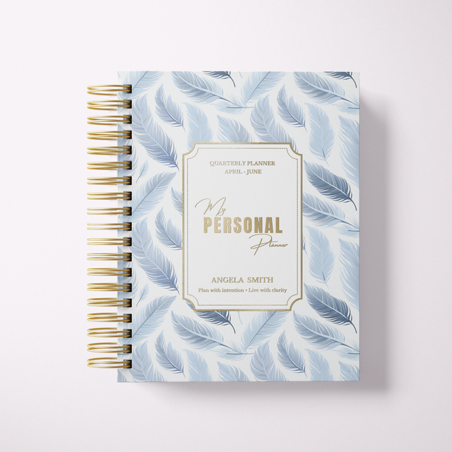 Quarterly | Wispy Feathers | Daily Spiral Planner | Blue