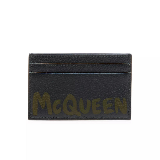 McQueen Graffiti Card Holder in Black/Green