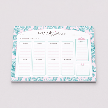 Weekly Planner Notepad | Light Marigolds | Teal