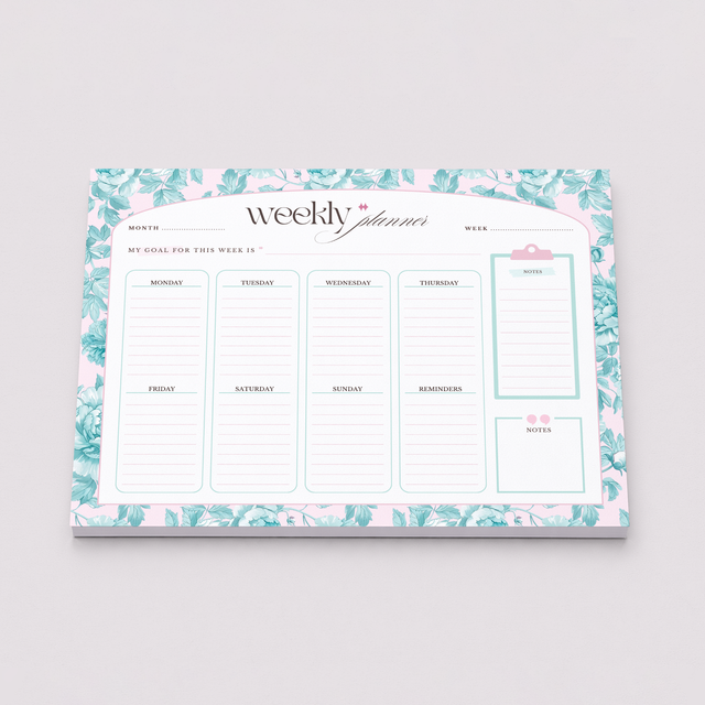 Weekly Planner Notepad | Light Marigolds | Teal