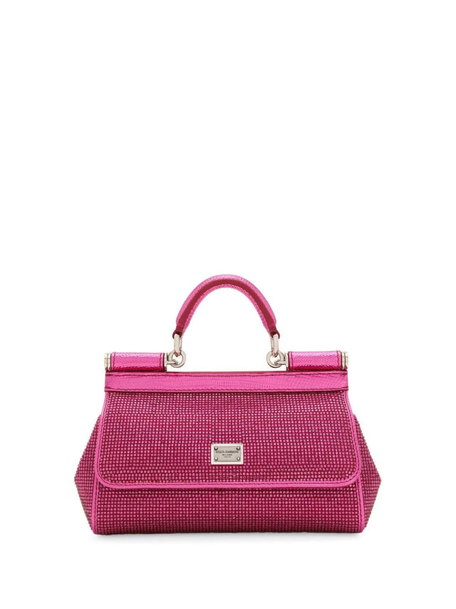 Sicily Satin Rhinestone Small Bag in Fuchsia