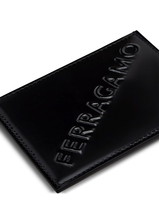 Ferragamo Logo Embossed Wallet in Black