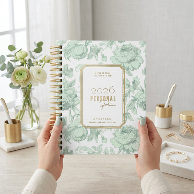 DAILY | Dreamy Peonies | Spiral Planner | Custom Start Month | Green
