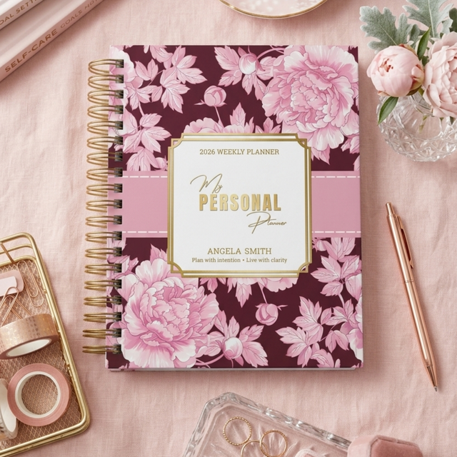 Dark Marigolds | Weekly Spiral Planner |  Custom Start Month |Pink