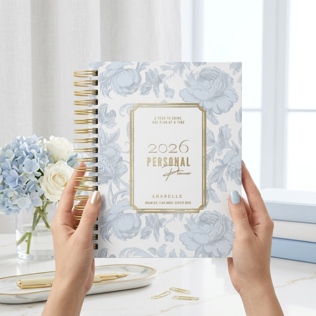 DAILY | Dreamy Peonies | Spiral Planner | Custom Start Month | Blue