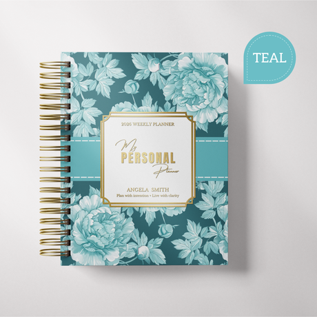 Weekly | Dark Marigolds | Spiral Planner | Custom Start Month | Teal
