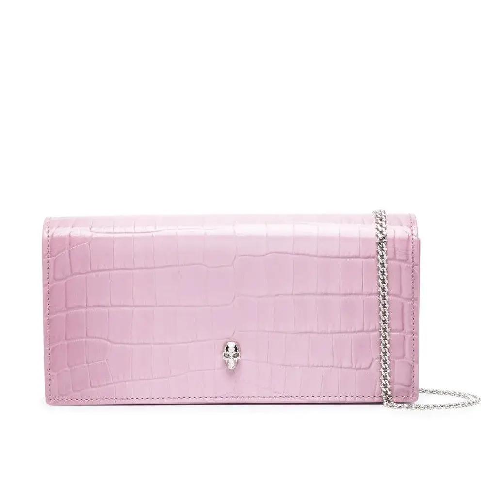 Skull clutch/wallet with chain in Pink/Silver Handbags ALEXANDER MCQUEEN - LOLAMIR